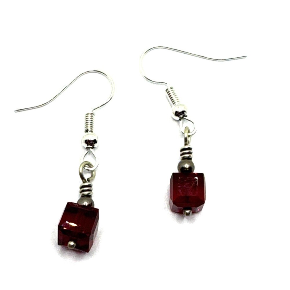 Brighton Red Cubed Beads Cubes Presents Cute Custom Silver Earrings